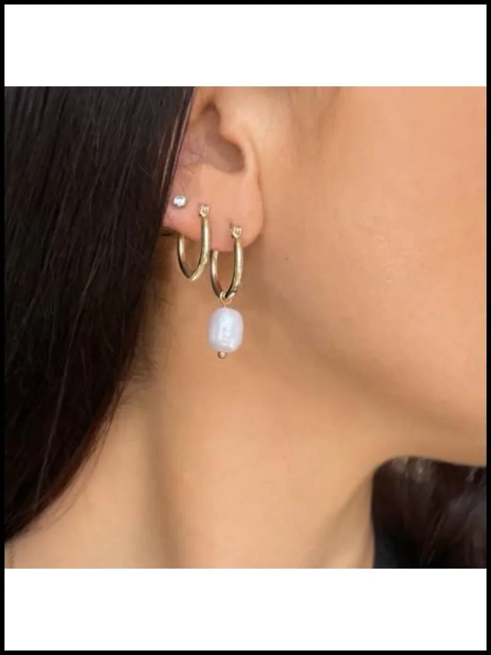 Gold Plated Pearl Huggie Hoop Earrings 2-in-1 Removable Charm